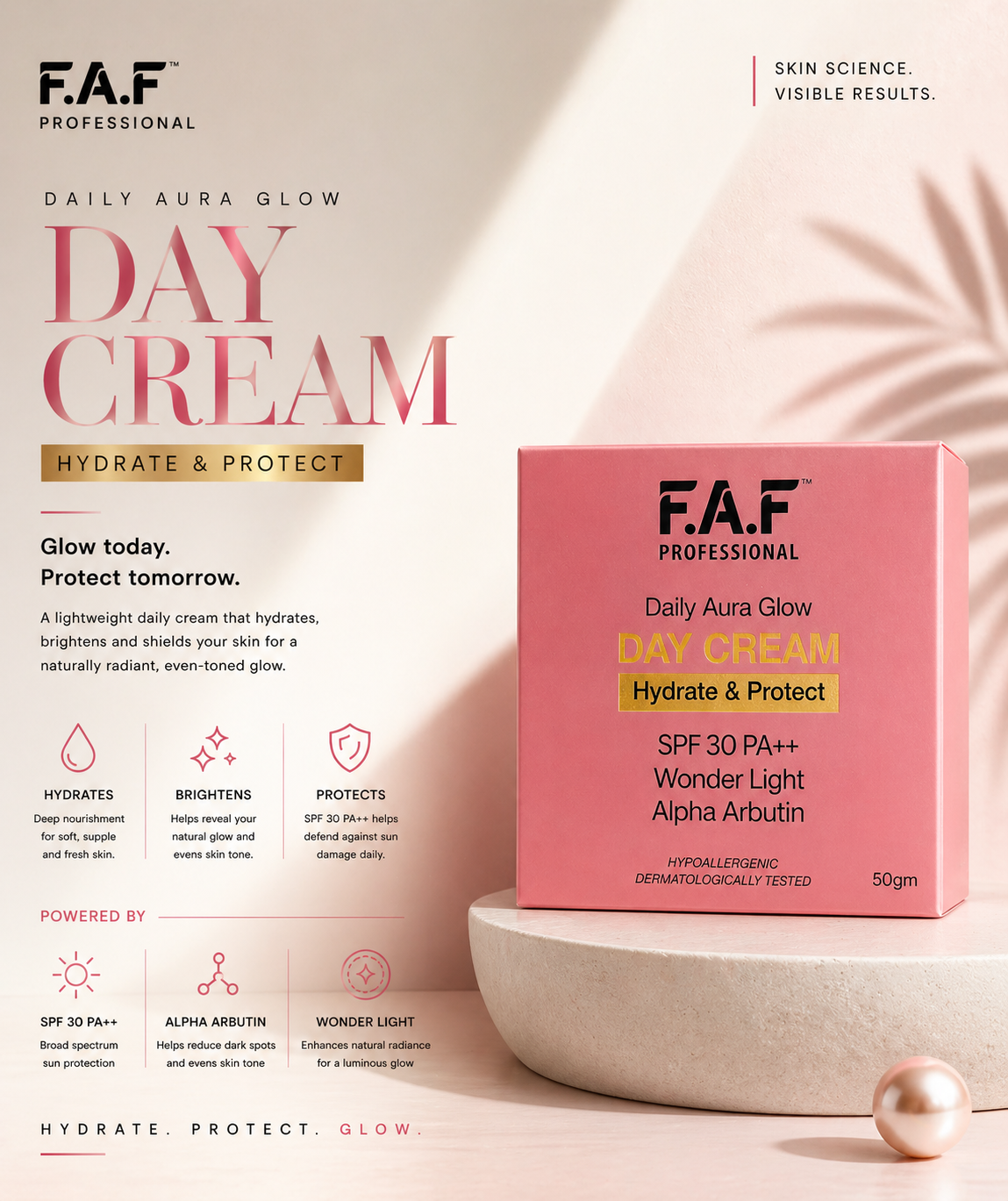 F.A.F Professional Daily Aura Glow Day Cream SPF 30 PA++ | Hydrating Face Cream 50g - Image 2