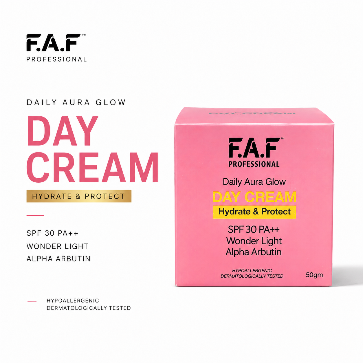 F.A.F Professional Daily Aura Glow Day Cream SPF 30 PA++ | Hydrating Face Cream 50g - Image 3